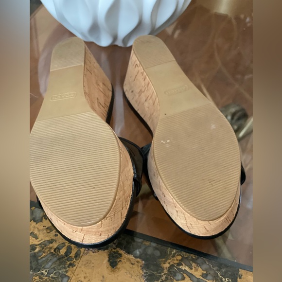 Coach JUDITH NWOT 🚨Black Patent Leather Cork Wedge Platform Slides Size 7 - Picture 5 of 15